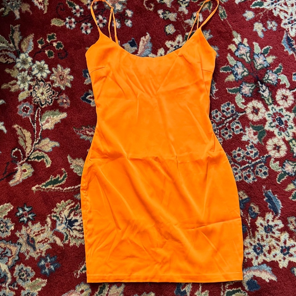 Oh Polly Vibrant Orange Spaghetti Strap Mini Dress